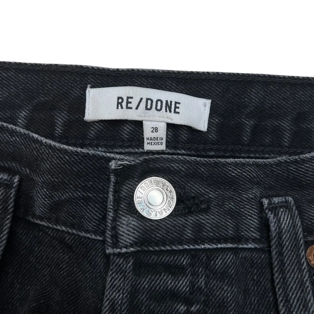 Re/Done Black 80s Peg Leg Hidden Button Fly Tapered Leg Jeans Black Wash SZ 28